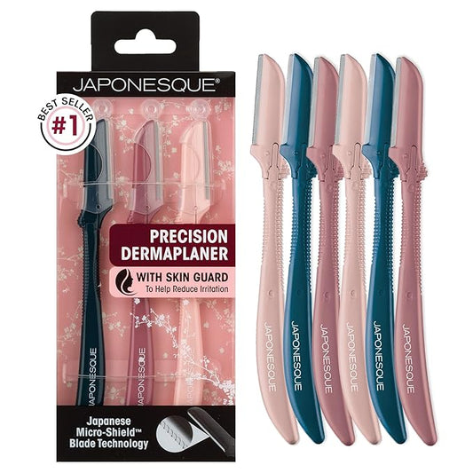 JAPONESQUE Precision Dermaplaner Facial Razors – 2pk 6 Piece Set, Eyebrow and Facial Hair Single Blade Razors for Women and Men, 2pk, 6ct.