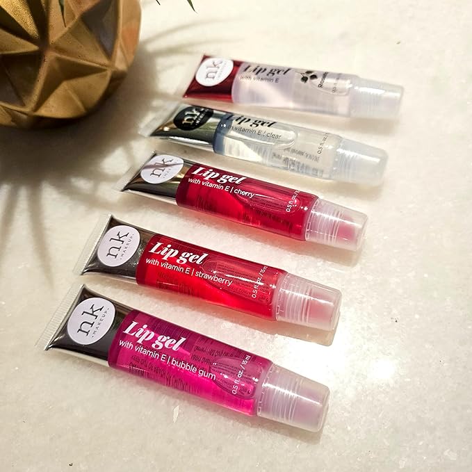 5 Pack Variety Bundle of Lip Gels With Viatmin E - Clear, Rosehip, Strawberry, Cherry, and Bubble Gum Hydrating Lip Glosses