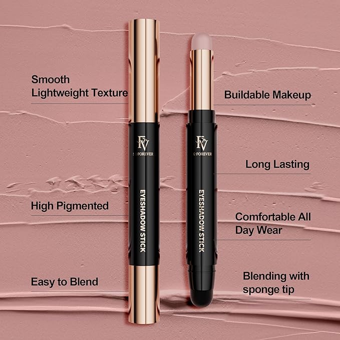 FV Long Lasting Cream Eyeshadow Stick, Waterproof & High Pigmented Eye Shadow Sticks Duo with Blending Sponge, Crease-Proof & Natural Finish Eyeshadow Pencil, Sand Matte