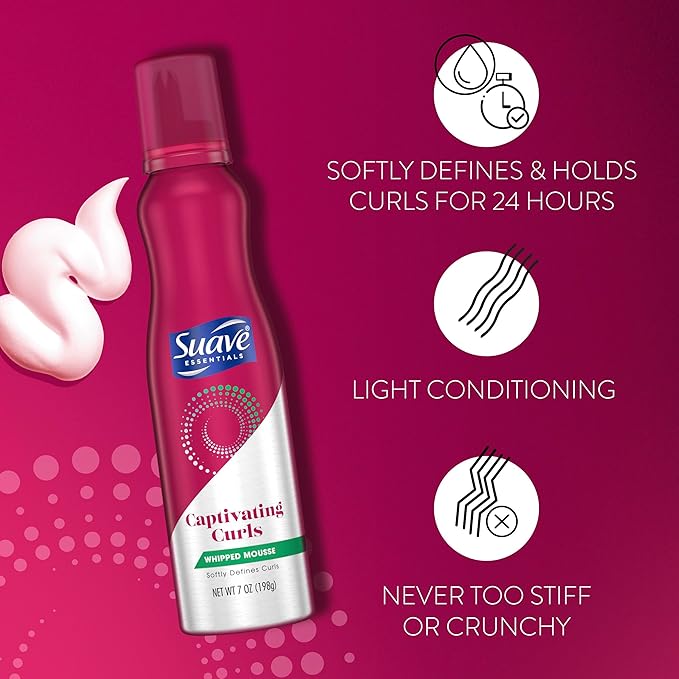 Suave Whipped Mousse - Captivating Curls for Wavy and Curly Hair, Anti-Frizz Styling Product for Flexible, Crunch-Free Styles, 7 oz (Pack of 2)