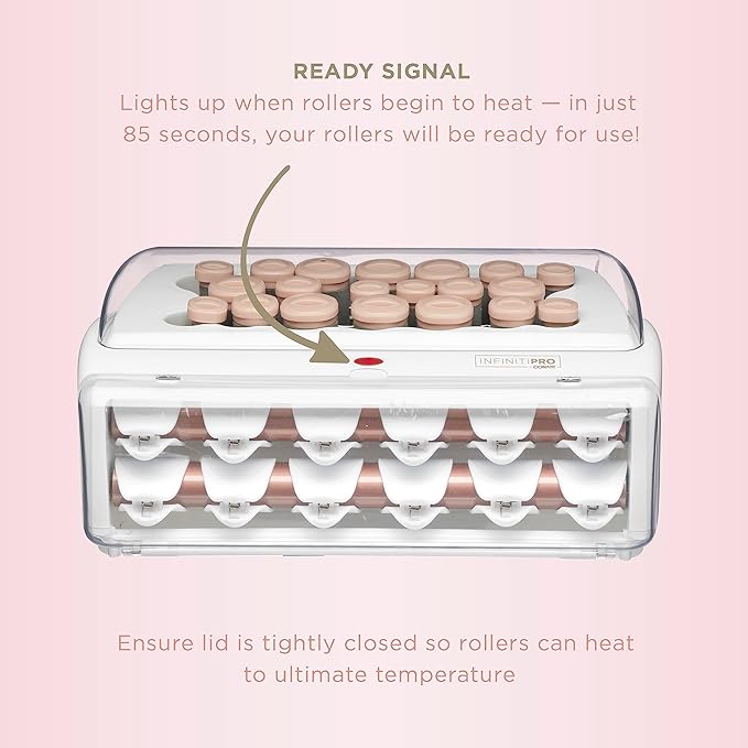 INFINITIPRO BY CONAIR Ceramic Flocked - Hot Rollers for Long, Medium, and All Hair - Hair Curler - Hair Roller Clips Included - 1 1/4-inch, 1-inch, and 3/4-inch Rollers