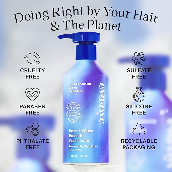Eva NYC Brass to Sass Brunette Conditioner, Blue Conditioner for Brassy Hair, Neutralizes Brassy Red and Orange Tones, 8.8 fl oz