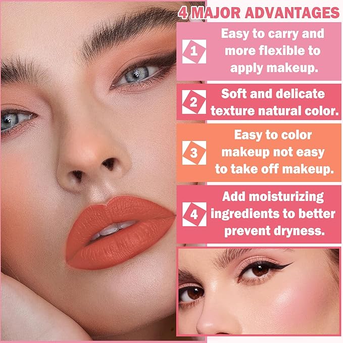 Cream Blush Stick with Brush,Waterproof Blush Makeup,Long Lasting Coral Orange