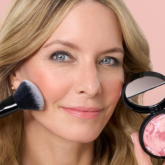 LAURA GELLER NEW YORK Baked Blush-n-Brighten Marbleized Blush + Angled Brush (04 Ethereal Rose, 47mm)