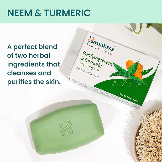 Himalaya Purifying Neem & Turmeric Cleansing Bar for Clean and Healthy Looking Skin, Free from Parabens, SLS and Phthalates, Gluten Free, Vegan, 125 g (4.41 oz), 6 Pack