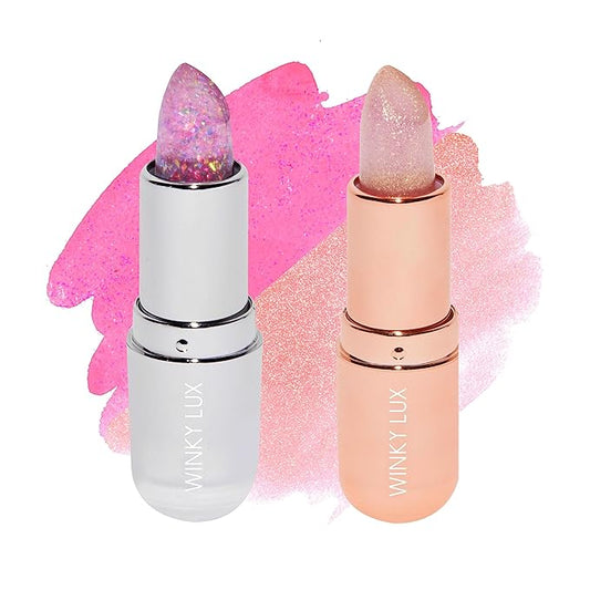 Winky Lux Glitter Confetti & Glimmer Balm, pH Lipstick & Tinted Lip Balm, Sheer Pink Vegan & Cruelty Free Lipstick, Lavender Confetti & Rose