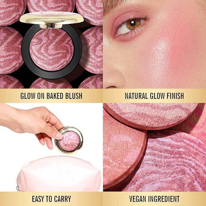 KIMUSE Baked Blush, Lighting Glow Marbleized Blush Powder Face