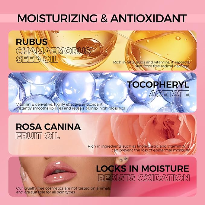 Lip Glow Oil Hydrating 6 Colors, Moisturizing & Glow