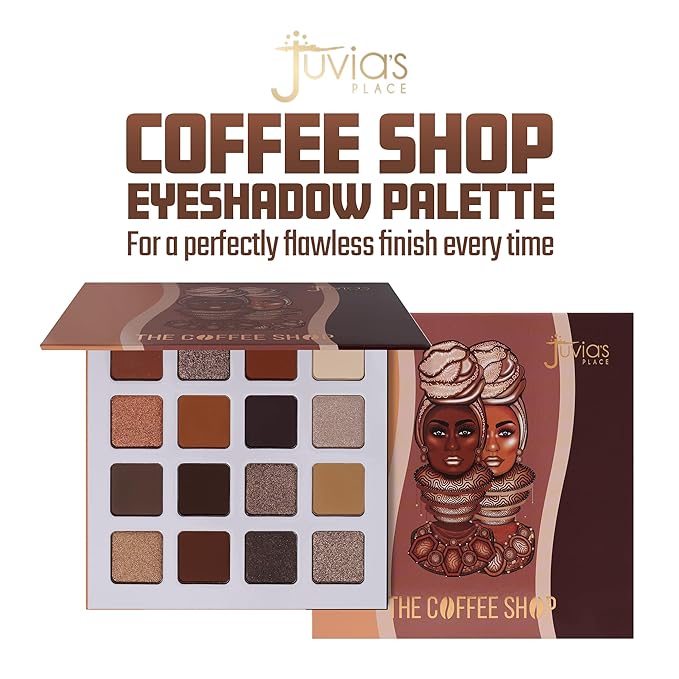 Juvia's Place Coffee Shop Eyeshadow Palette - 16 Pan Palette, Tan, Auburn, & Rich Dark Chocolate, Mattes and Shimmers, Highly Pigmented and Buttery Texture