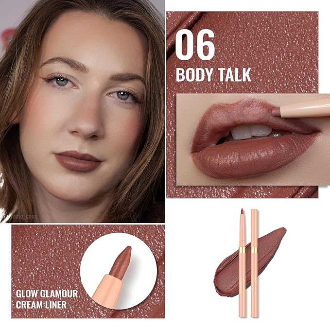Oulac Brown Lip Liner Pencil, Waterproof Retractable Lipliner Crayon, Smooth, Long-lasting and waterproof Formula, Contour your lips, Vegan Beauty, 06 Body Talk