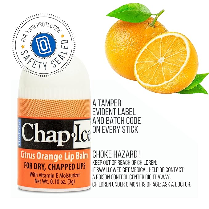 Chap-Ice® | Premium and Traditional Lip Balm for Chapped, Dry, or Windburned Lips | Pocket Size Display with Assorted Flavors - Cherry, Citrus Orange, Kiwi Lime - 50 Mini Sticks (0.10oz/3g)