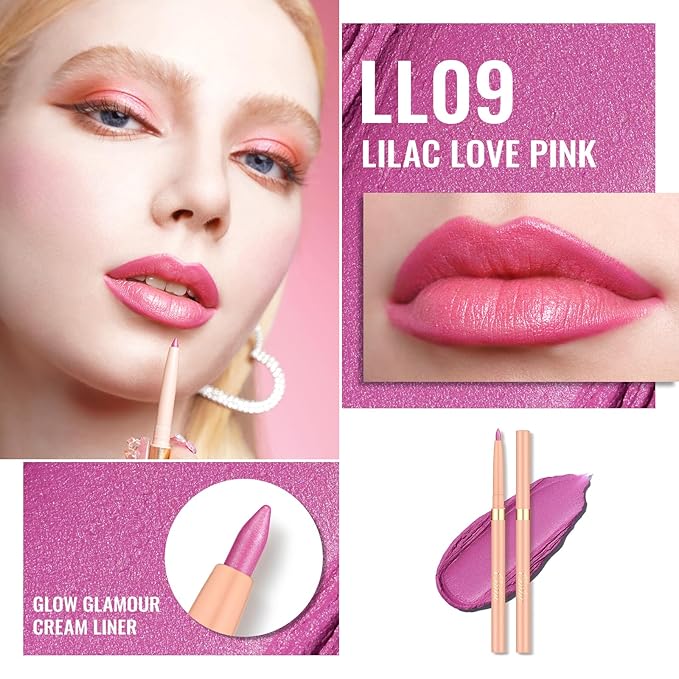 Oulac Waterproof Lipliner Pencil - Smooth and Creamy, Retractable Lip Makeup for Precision Application, Vegan & Cruelty-Free, LL09 Lilac Love Pink