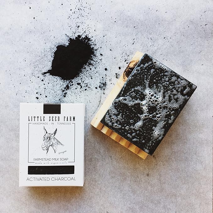 Little Seed Farm Organic Goat’s Milk Soap – 3 Pack of Activated Charcoal Facial and Body Bars – Handmade and Cruelty Free – Detoxifying and Deep Cleaning – Unscented for Sensitive Skin, Net Wt. 4.75oz