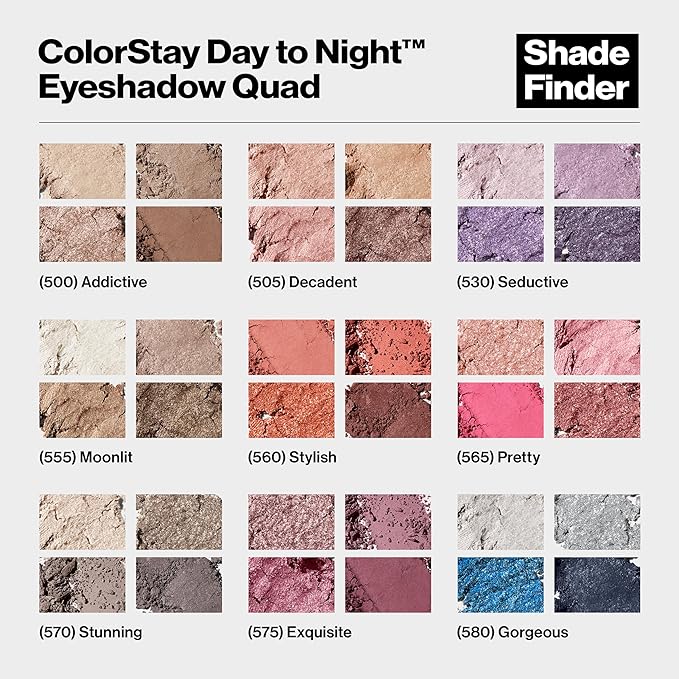 REVLON ColorStay Day to Night Eyeshadow Quad, Longwear Shadow Palette with Transitional Shades and Buttery Soft Feel, Crease & Smudge Proof, 575 Exquisite, 0.16 oz