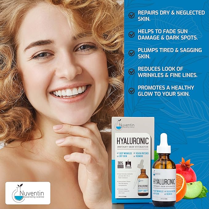 Hyaluronic Acid Serum Anti Aging Skin Care Facial Booster For Face - Hydro-Boost Moisturizer Booster W/Vitamin C & Vitamin E For Wrinkles, Fine Lines, Dark Spots, & Dry Skin, 1.75 Fl Oz