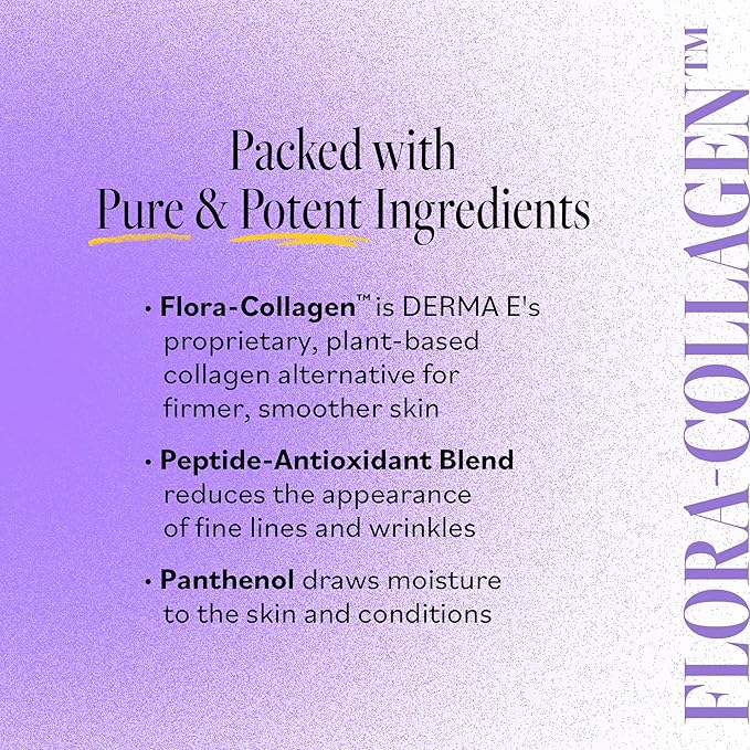 DERMA E Advanced Peptides and Vegan Flora-Collagen Serum – Double Action Collagen Face Cream with Peptide Complex – Intensely Hydrating Serum for Lines, Wrinkles and Redness, 2 oz