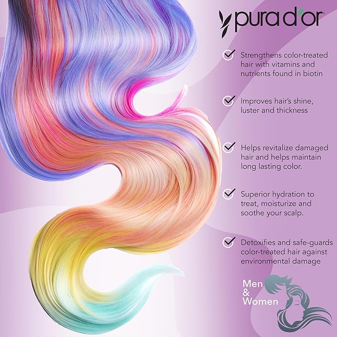 PURA D'OR 16 Oz ColorHarmony Purple Shampoo For Bleached, Blonde, Silver & Color Treated Hair - Keratin, Bamboo Fiber, No Sulfates, Select Natural Ingredients - Men & Women