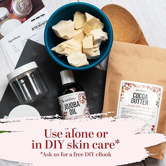 Organic Cocoa Butter Raw Unrefined, Food Grade USDA Certified Organic, for Scars, Stretch Marks Cream, Body Butter, Lip Balm and Lotion Bars, 100% Pure 1 lb Block