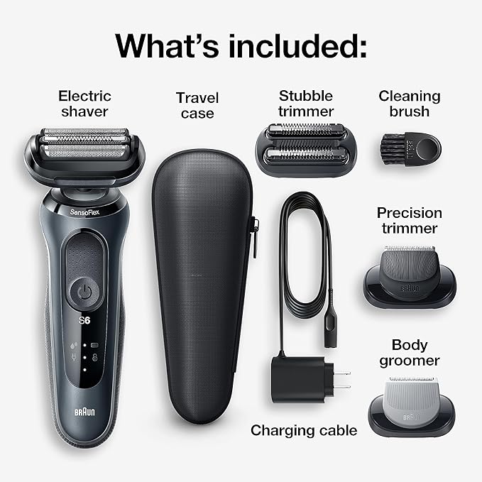 Braun Series 6 6046cs Electric Razor for Men, Wet & Dry, Electric Razor, Rechargeable, Cordless Foil Shaver with Charging Stand, Travel Case and Precision Trimmer, Black