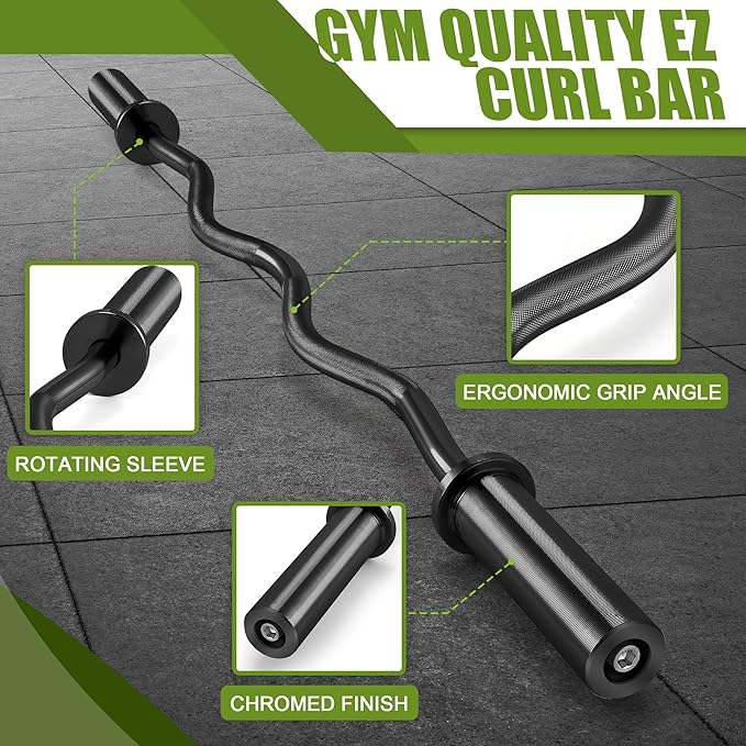 47" Olympic Barbell Curl Bar EZ Bar Strength 440-Pound Capacity