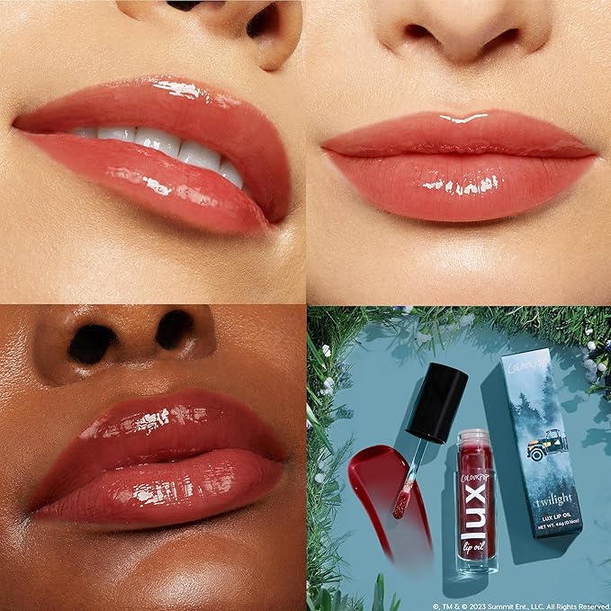 ColourPop x Twilight Lux Lip Oil - Hydrating, Sheer Tinted Lip Oil Formulated with Antioxidant-Rich Chamomile Extract & Calendula Oil - Non-Greasy, Nourishing Red Lip Oil - Bells (0.16 oz)