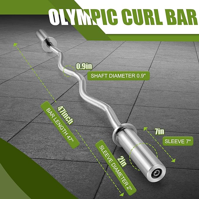47" Olympic Barbell Curl Bar EZ Bar Strength 440-Pound Capacity