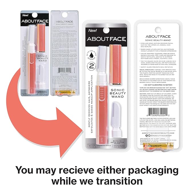 About Face Sonic Beauty Wand - Electric Facial Hair Remover and Bonus Eyebrow Shaper, Ideal for Shaving, Exfoliating and Brow Shaping, Epilator for Men & Women