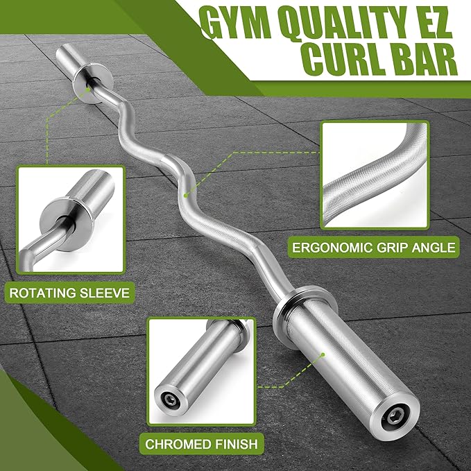 47" Olympic Barbell Curl Bar EZ Bar Strength 440-Pound Capacity