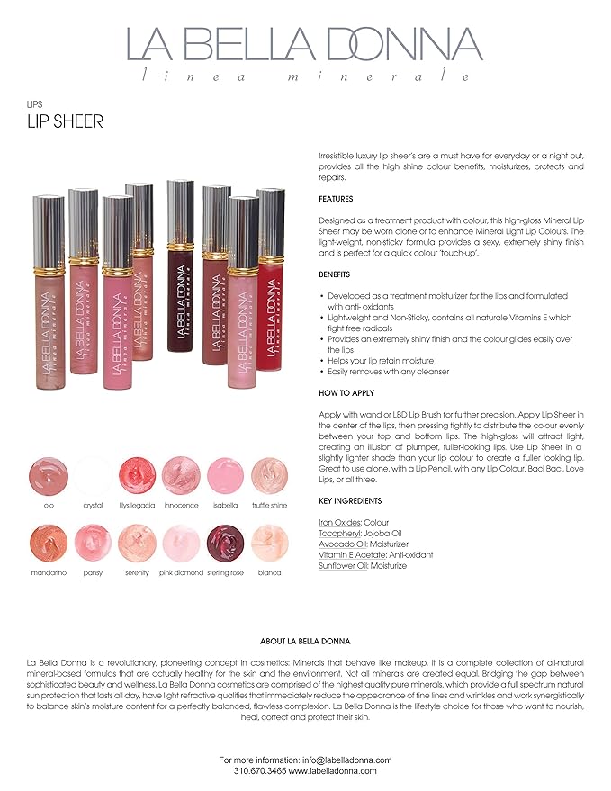 La Bella Donna High Gloss Mineral Lip Sheer Lip Gloss - Assunta