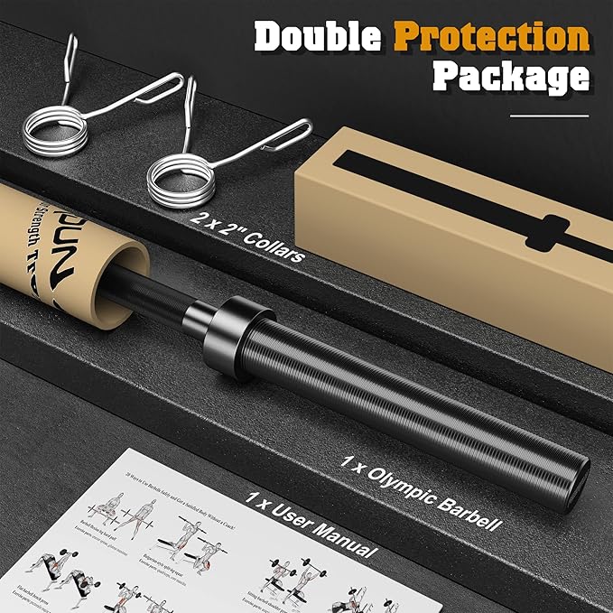 FEIERDUN Olympic Barbell EZ Curl Bar 47in/4ft/5ft/6ft/7ft for Weightlifting 2 inch 2 Spring