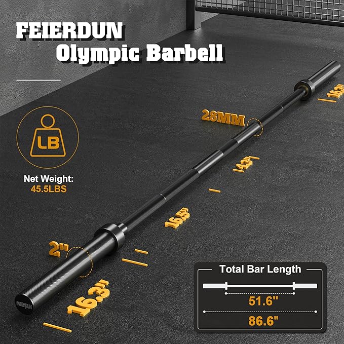 FEIERDUN Olympic Barbell EZ Curl Bar 47in/4ft/5ft/6ft/7ft for Weightlifting 2 inch 2 Spring