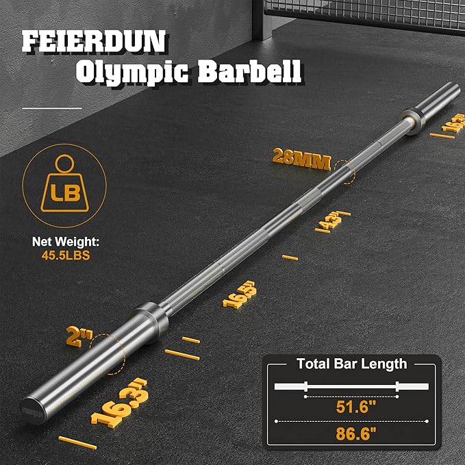 FEIERDUN Olympic Barbell EZ Curl Bar 47in/4ft/5ft/6ft/7ft for Weightlifting 2 inch 2 Spring