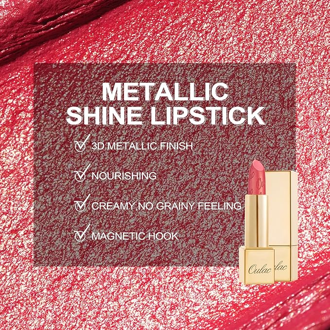 Oulac Glitter Lipstick for Women with Metallic 3D Shine Lightweight Hydrating Formula, High Impact Lip Color, Vegan Beauty, Full Coverage Lip Makeup, Christmas Gifts for Women, Viva La Vida(25)