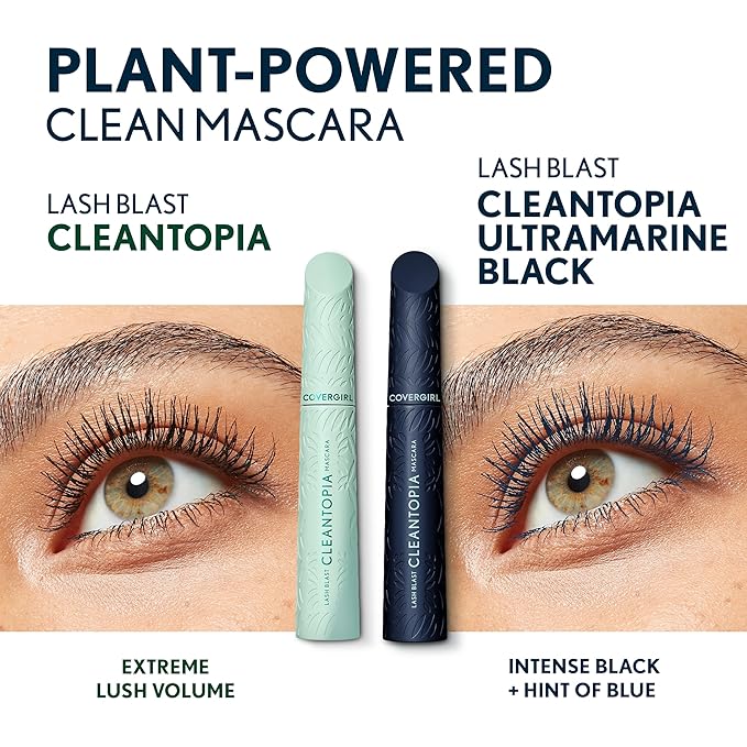 Covergirl Lash Blast Cleantopia, 820 Ultramarine Black, Mascara, Volumizing Mascara, Vegan Formula, Conditions Lashes, Clean Mascara, Smudge-Proof, 0.33oz