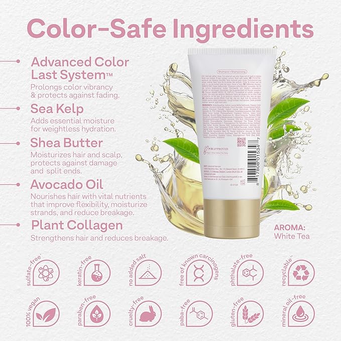 Colorproof Smooth Shampoo 1.7 Fl. Oz. Smoothing Travel Size Anti-Frizz Shampoo with with a Frizz-Fighting, Gentle, Cleansing, Hydrating Color-Protection Formula for Color Treated Hair, White Tea Scent