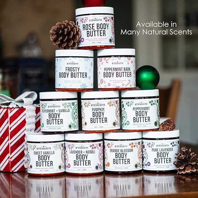 Peppermint Bark Whipped Body Butter | Limited Edition Christmas Lotion | Dry Skin Moisturizer with Shea Butter and Jojoba Oil | Natural Body Butter Holiday Edition
