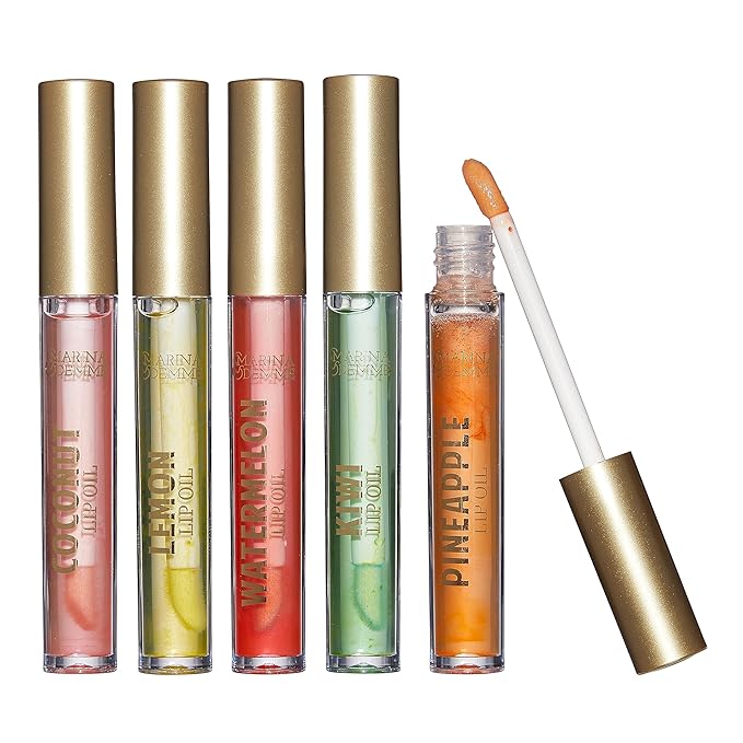 Marina and Demme 5 Piece Lip Oil Collection: Set of 5 Vibrant Lip Glosses in Travel-Friendly Tubes (2.5ml Each) for Luxurious Lip Care, Lip Oil Collection