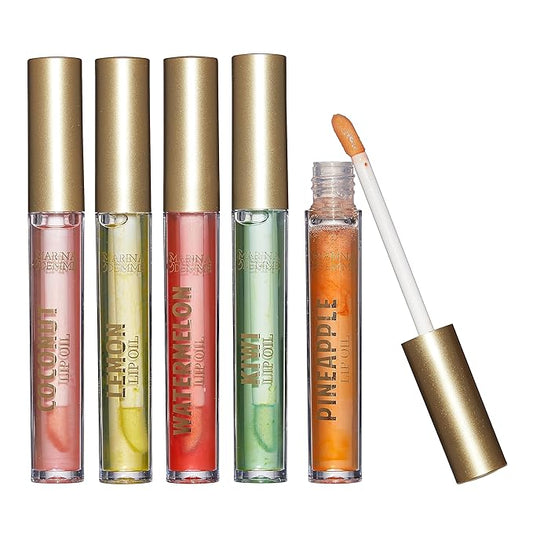 Marina and Demme 5 Piece Lip Oil Collection: Set of 5 Vibrant Lip Glosses in Travel-Friendly Tubes (2.5ml Each) for Luxurious Lip Care, Lip Oil Collection