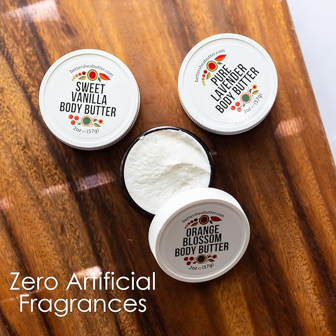 Travel Size Body Butter Set w/Orange Blossom, Lavender & Sweet Vanilla Body Creams - TSA Approved Travel Size Products, Mini Purse Essentials Items Women - Travel Lotion 3x2oz Jars