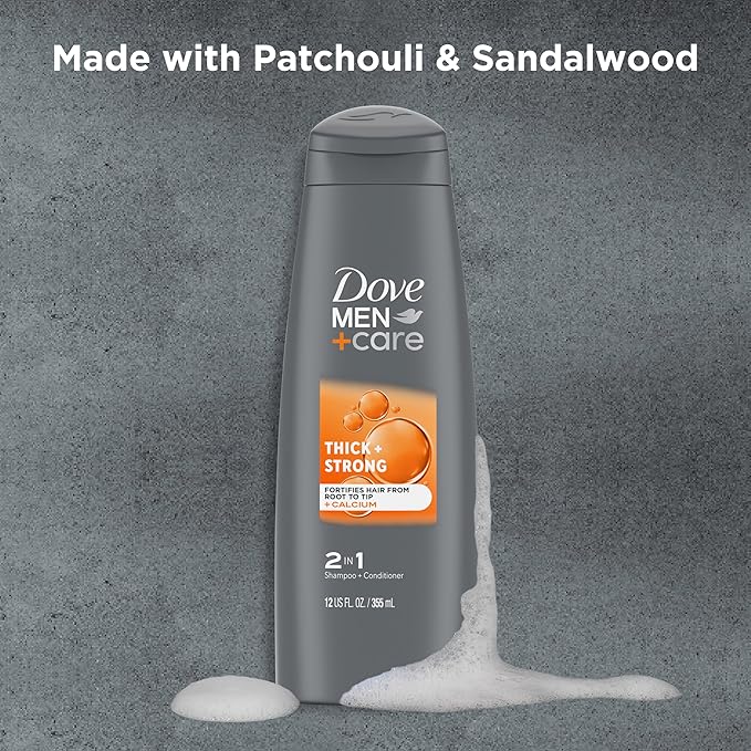 DOVE MEN + CARE Fortifying 2 in 1 Shampoo and Conditioner for Resilient and Thicker Hair Thick and Strong with Caffeine Helps Strengthen Thinning Hair 12 oz, Pack of 6