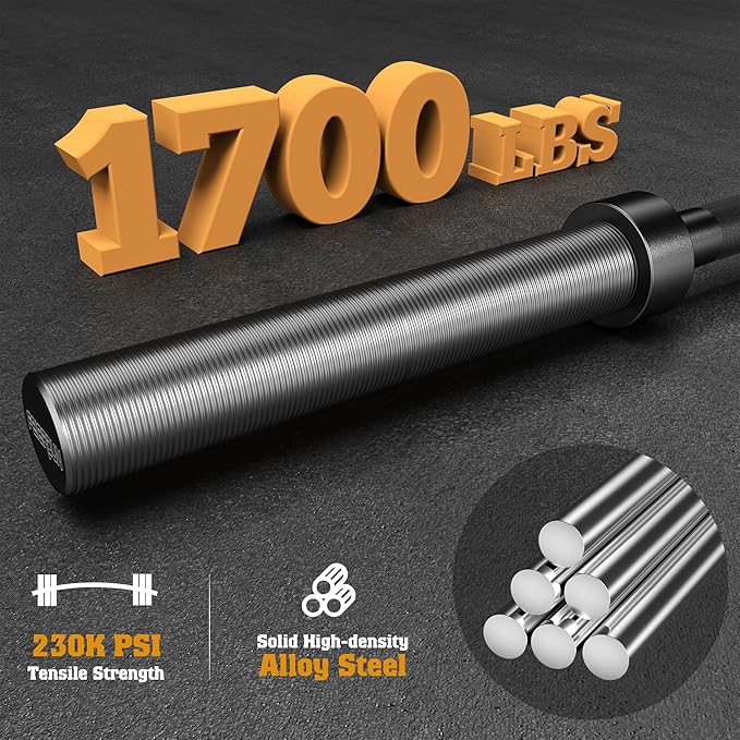 FEIERDUN Olympic Barbell EZ Curl Bar 47in/4ft/5ft/6ft/7ft for Weightlifting 2 inch 2 Spring