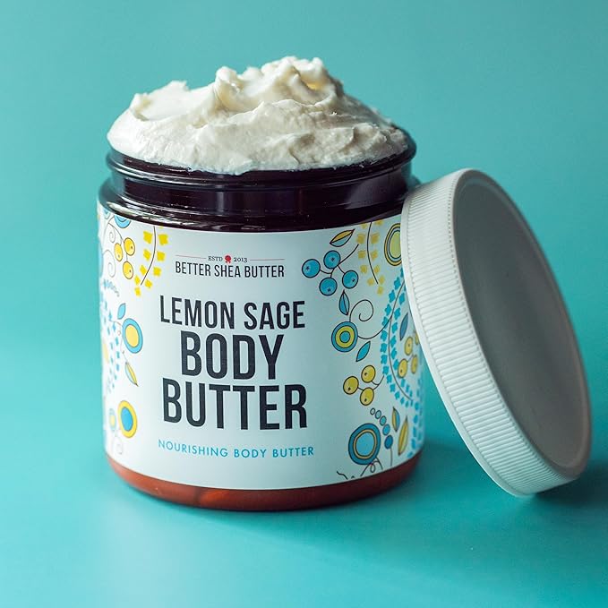 Lemon Sage Body Butter - Whipped Organic Shea Butter with Jojoba Oil and Essential Oils, Natural Lemon Lotion for Women and Men, Moisturizer for Dry Skin with No Synthetic Fragrances