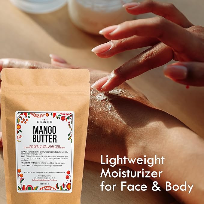 Raw Mango Butter - 100% Natural Skin and Hair Moisturizer - Use with Shea in DIY Whipped Body Butter, Mango Body Lotion, Lip Gloss and Soap Making, 8 oz Block