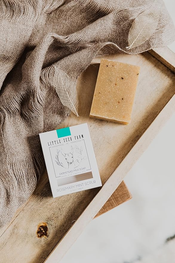 Little Seed Farm Organic Goat’s Milk Soap – 3 Pack of Rosemary Mint Exfoliating Body Bars – Natural, Handmade, Cruelty Free – Energizing and Toning Scrub – Suitable for Sensitive Skin, Net Wt. 4.75oz