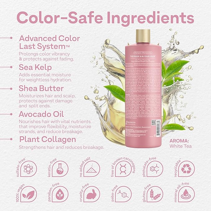 ColorProof Smooth Shampoo 32 Fl. Oz. Smoothing Anti-Frizz Shampoo with with a Frizz-Fighting, Gentle, Cleansing, Hydrating Color-Protection Formula for Color Treated Hair, White Tea Scent