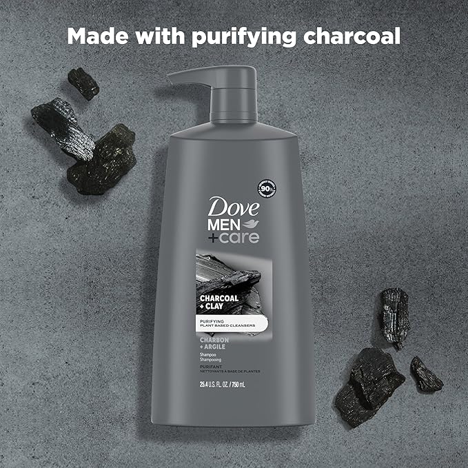 Dove Men+Care Men Shampoo For Healthy-Looking Hair Charcoal + Clay Naturally Derived Plant Based Cleansers 25.4 oz