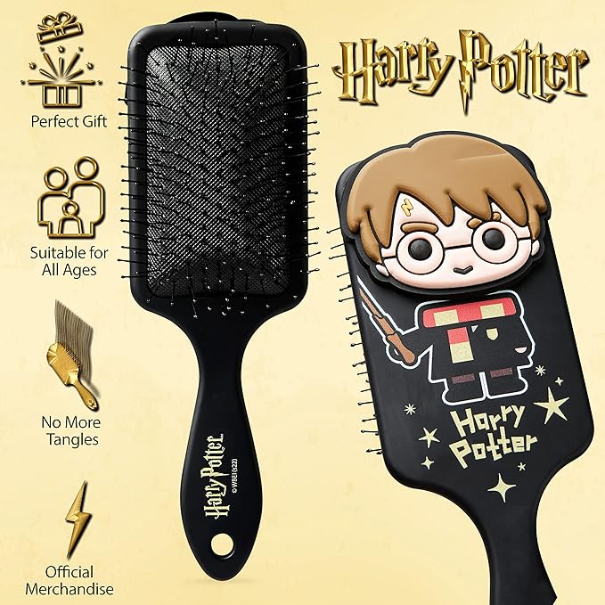 Official Harry Potter Hair Brush, Detangler for Girls, Gifts for Fans (Black)