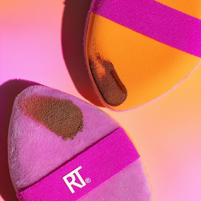Real Techniques Miracle 2-In-1 Powder Puff, Dual-Sided, Full-Size Makeup Blending Puff, Reversible Elastic Band, Precision Tip Makeup Sponge & Powder Puff, For Liquid, Cream & Powder, 1 Count